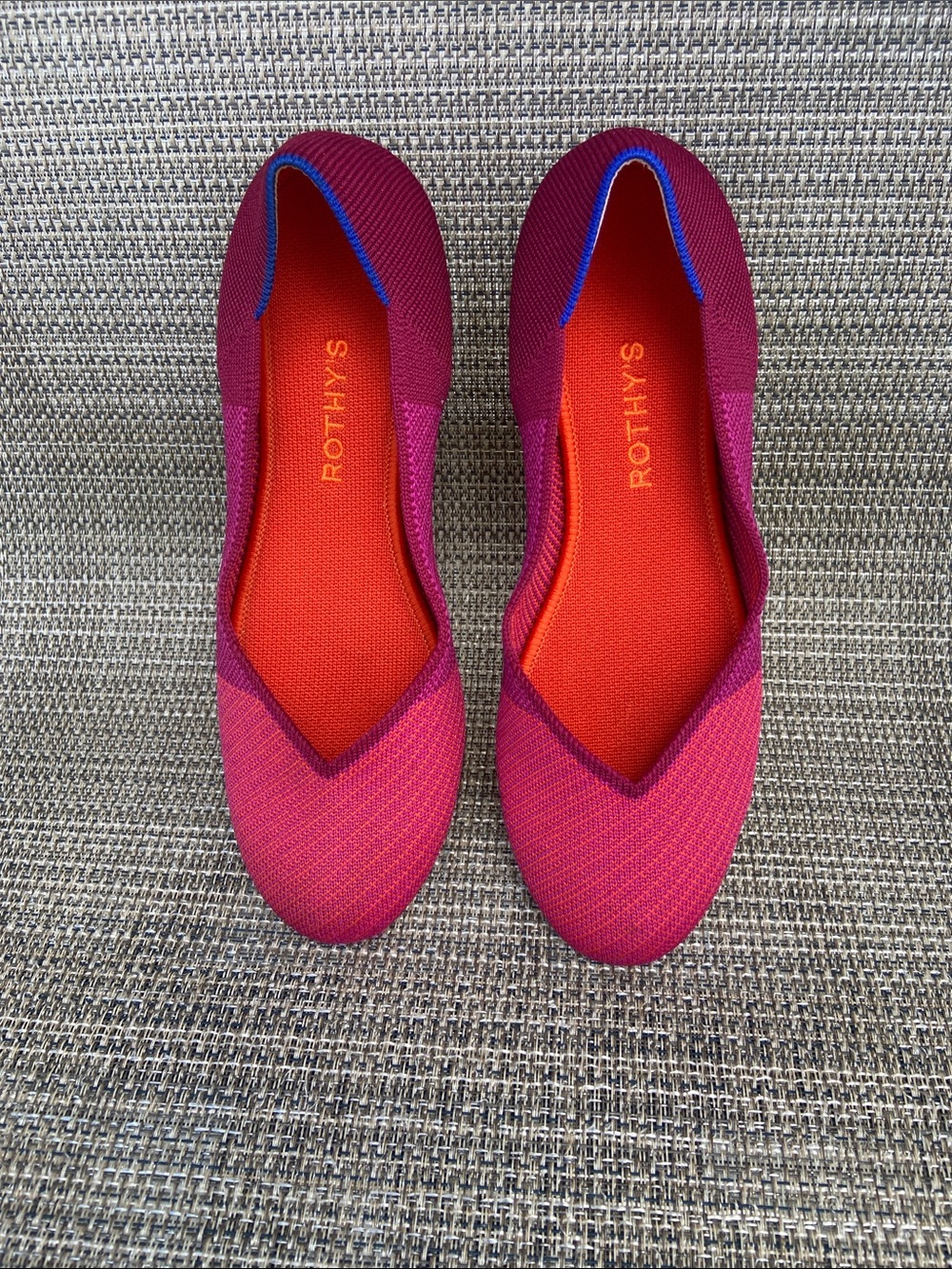 Rothy's Pink and Magenta Knit V‑Cut Ballet Flats